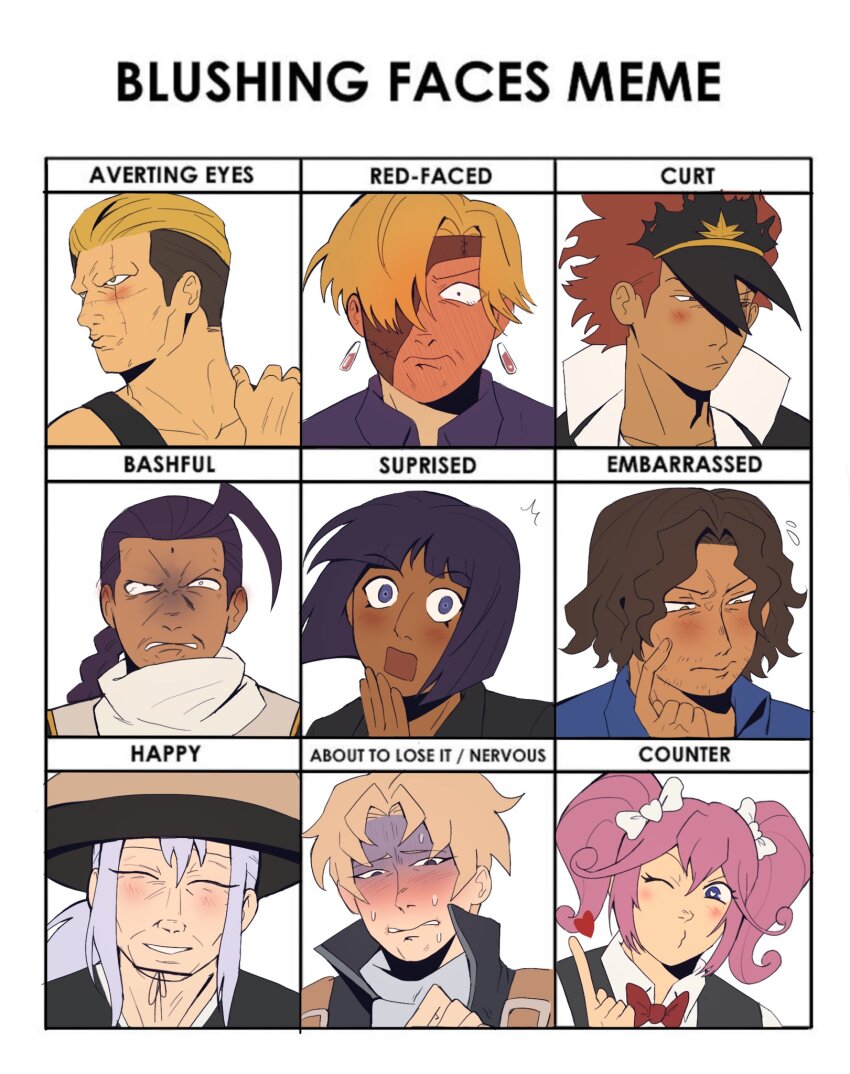 3girls, 6+boys, billy_alfred, black_hair, blonde_hair, blush, braid, brown_hair