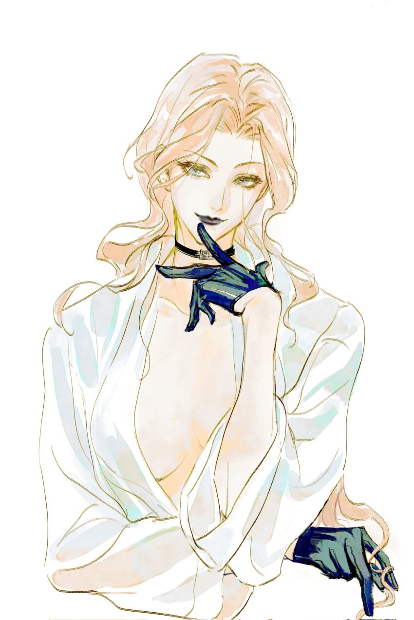 1girl, augustus_(path_to_nowhere), black_gloves, black_lips, breasts, choker, czyw01, gloves