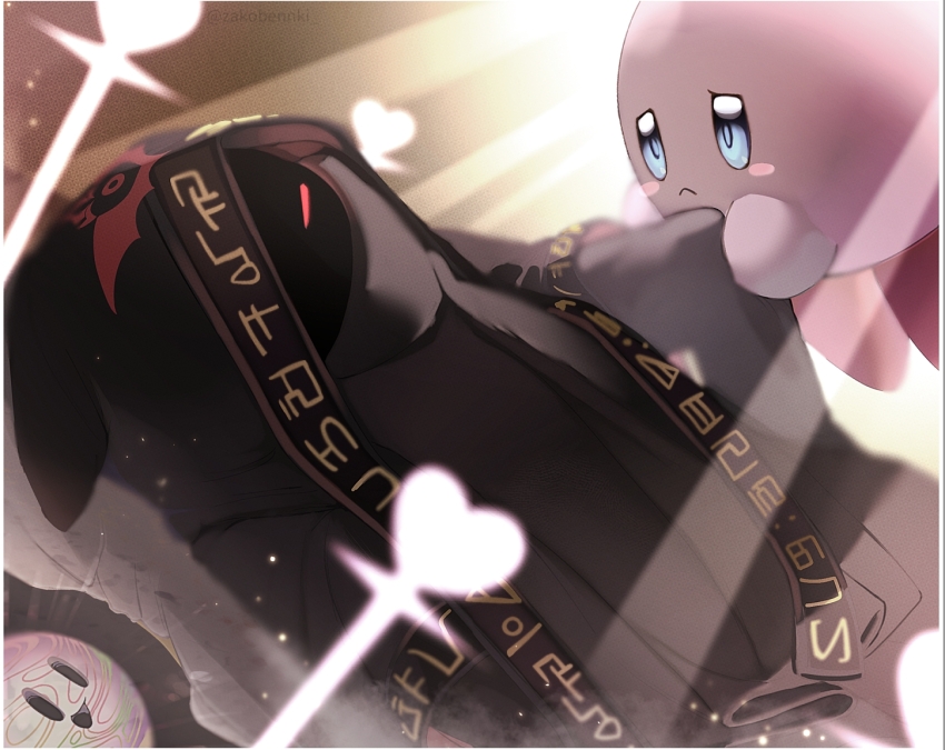 2boys, cloak, commentary_request, corrupt_hyness, dual_persona, gold_trim, hood, hyness