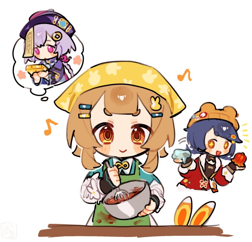 +_+, 2girls, :d, animal_hat, apron, aqua_dress, bead_necklace, beads