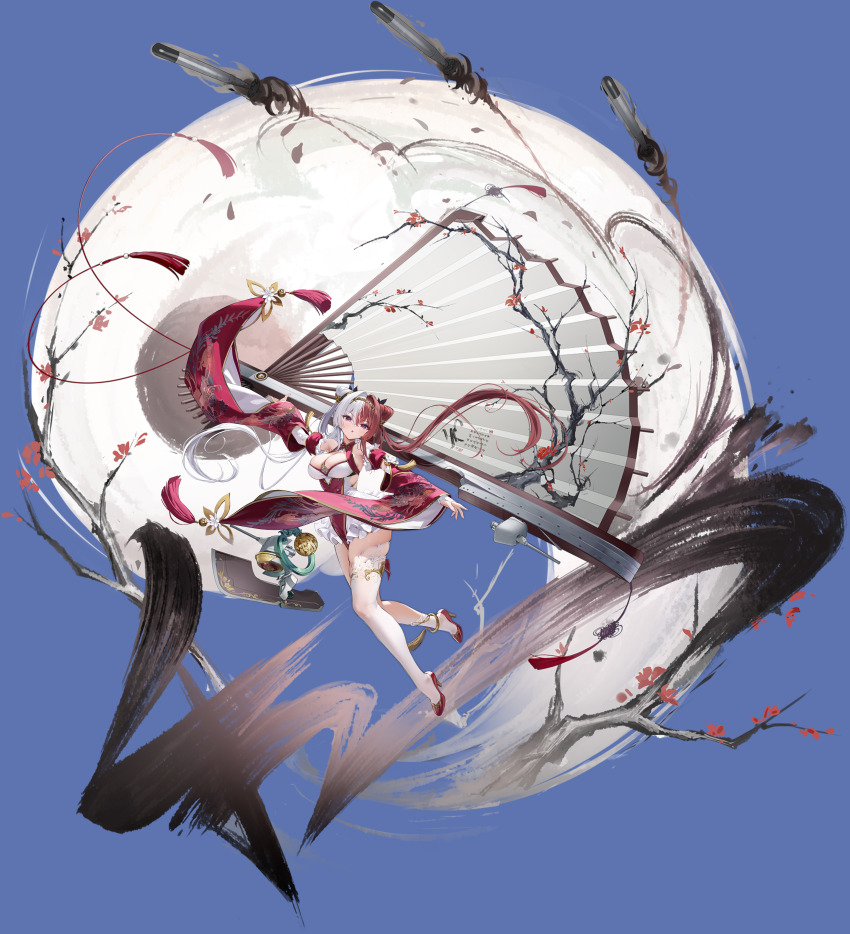 1girl, absurdres, artist_request, asymmetrical_legwear, azur_lane, branch, breasts, chao_ho_(azur_lane)