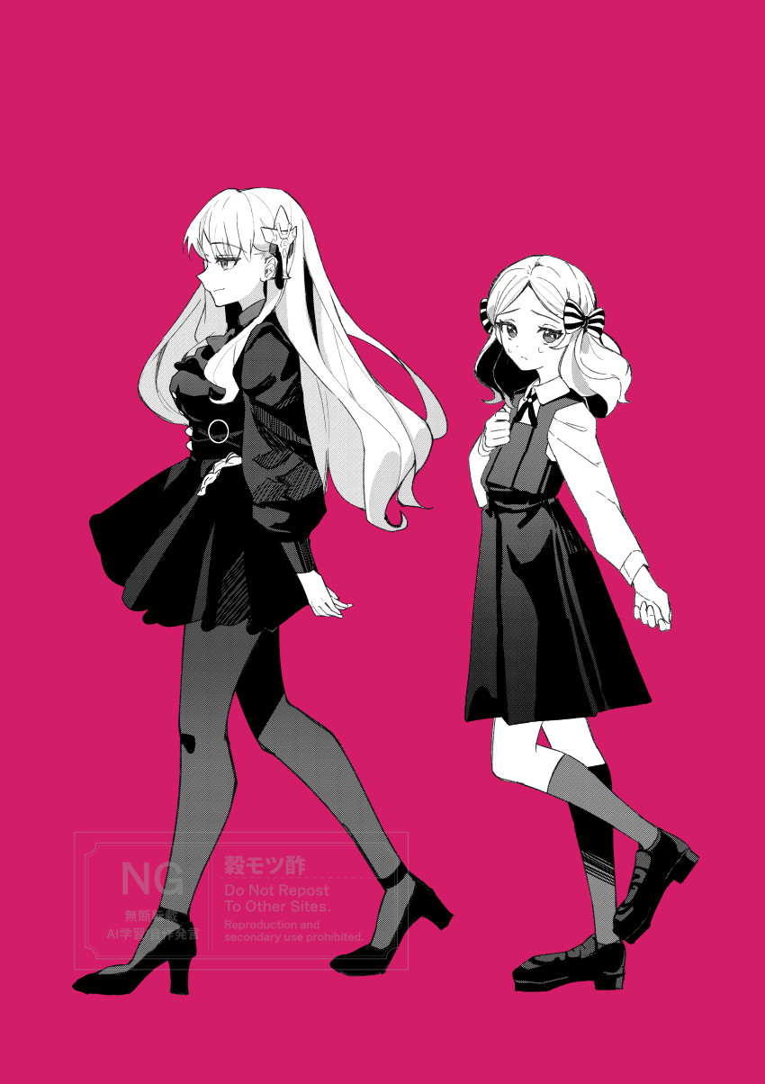 2girls, absurdres, blonde_hair, bow, commentary_request, fate/strange_fake, fate_(series), fillia_(fate)