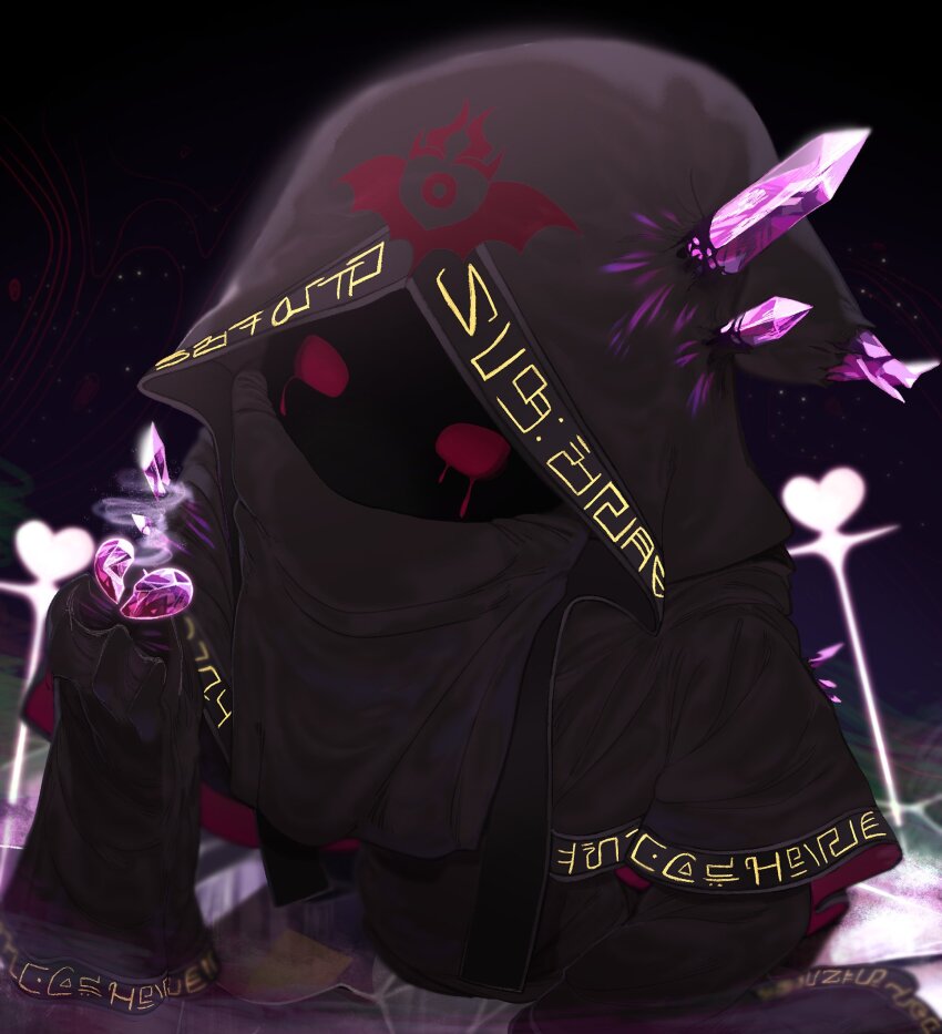 1boy, black_cloak, cloak, commentary_request, corrupt_hyness, highres, hood, hyness