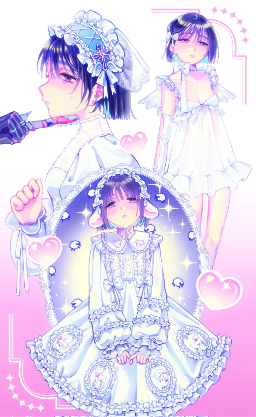 1girl, alien, alien_stage, alternate_costume, animal_ears, black_hair, bow, commentary