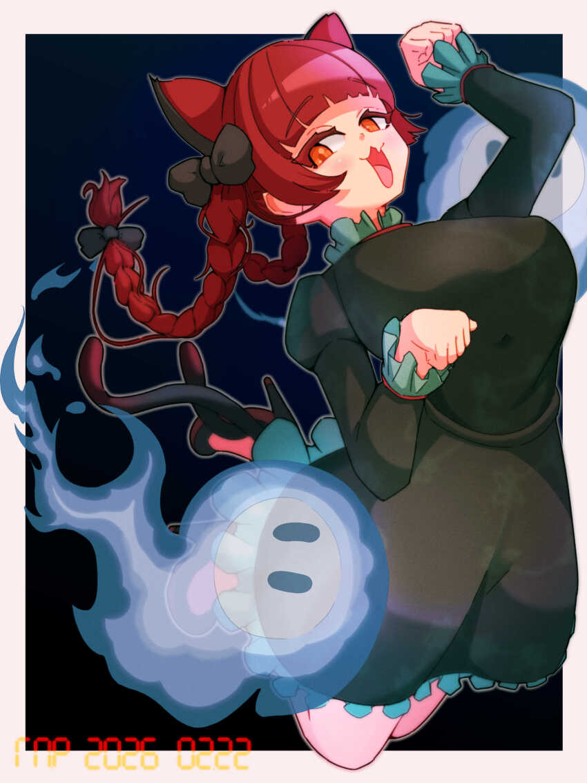 1girl, :3, absurdres, animal_ears, black_background, black_bow, black_dress, blunt_bangs