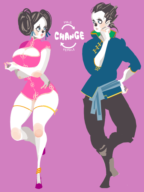 1boy, 1girl, bad_id, bad_pixiv_id, breasts, china_dress, chinese_clothes, cleavage