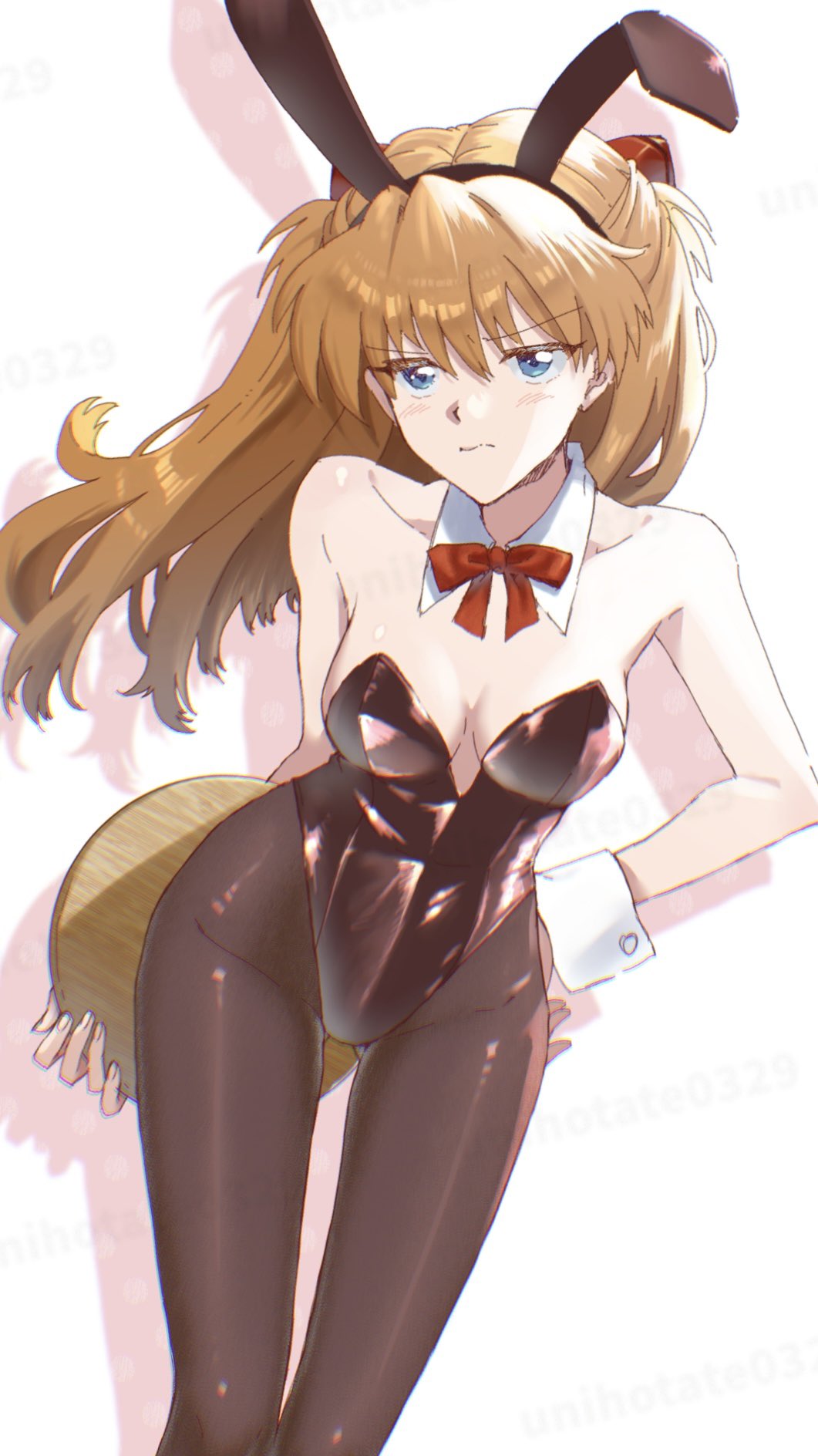 1girl, animal_ear_hairband, animal_ears, arm_behind_back, bare_shoulders, black_leotard, black_pantyhose, blue_eyes