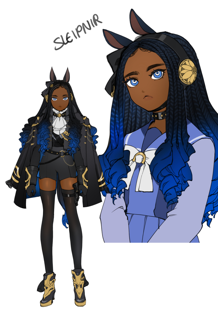 1girl, animal_ears, ascot, belt, black_belt, black_boots, black_bow, black_cape