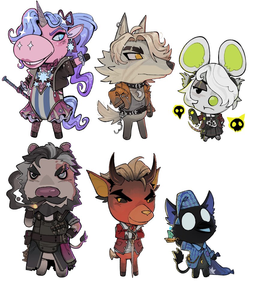 3boys, 3girls, absurdres, animal_crossing, animal_ears, apollo_(deadlock), bear_boy, beard