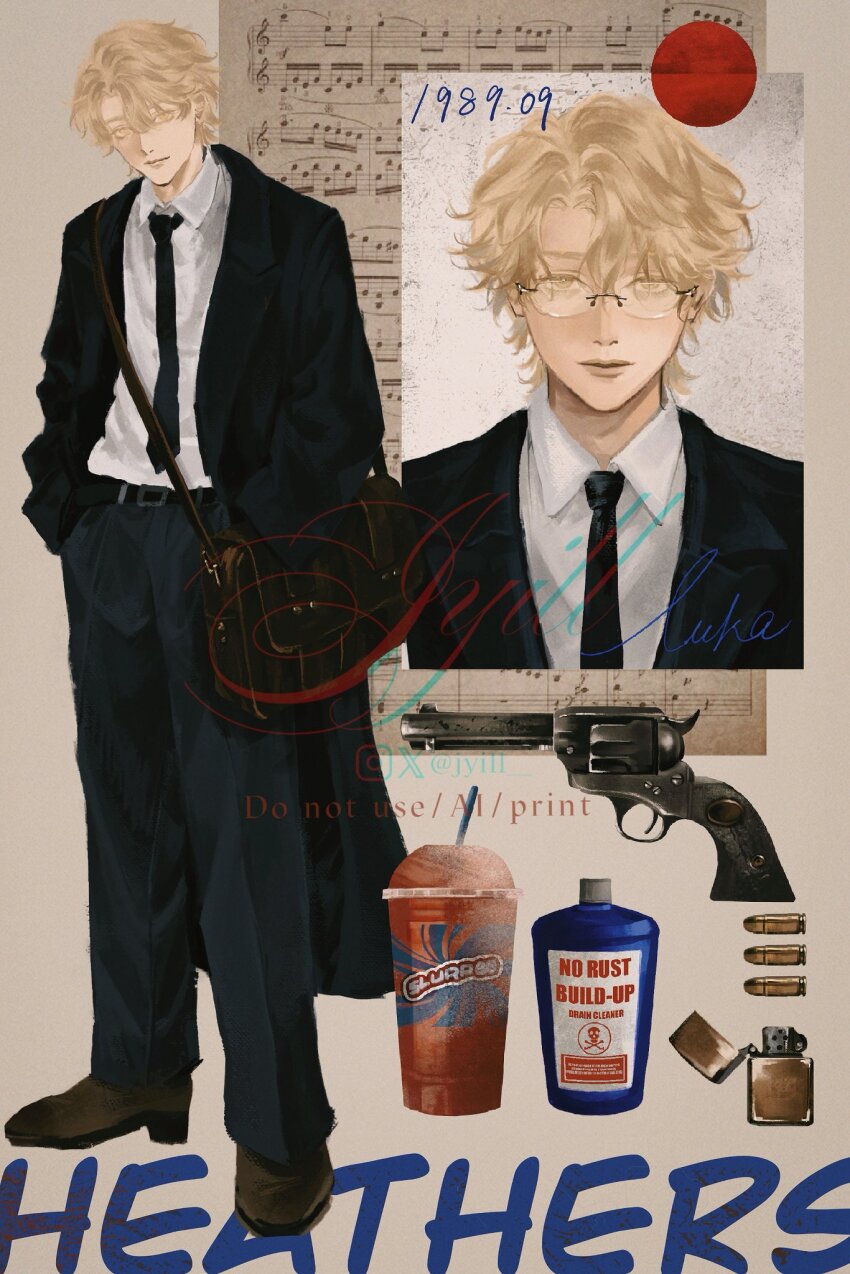 1boy, alien_stage, artist_name, beamed_eighth_notes, beamed_sixteenth_notes, black_jacket, black_necktie, black_pants