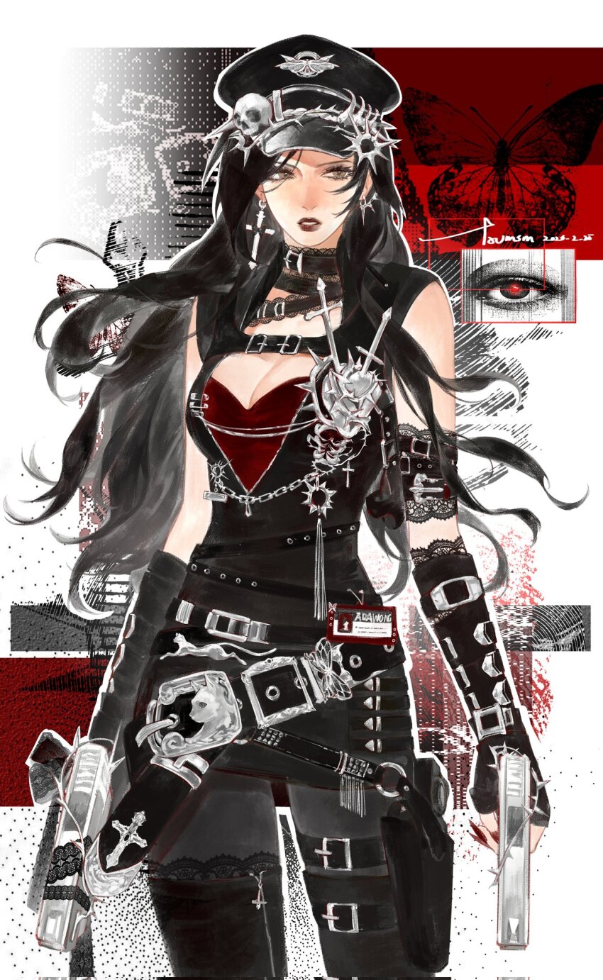 1girl, ada_wong, alternate_costume, alternate_hair_length, alternate_hairstyle, bare_shoulders, belt_buckle, black_boots