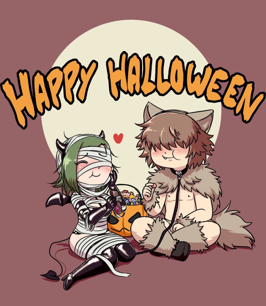 1boy, 1girl, animal_ears, bandage_over_one_eye, bandages, black_gloves, black_thighhighs, bound