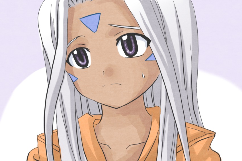1girl, aa_megami-sama, aged_down, bad_id, bad_pixiv_id, facial_mark, female_focus, frown