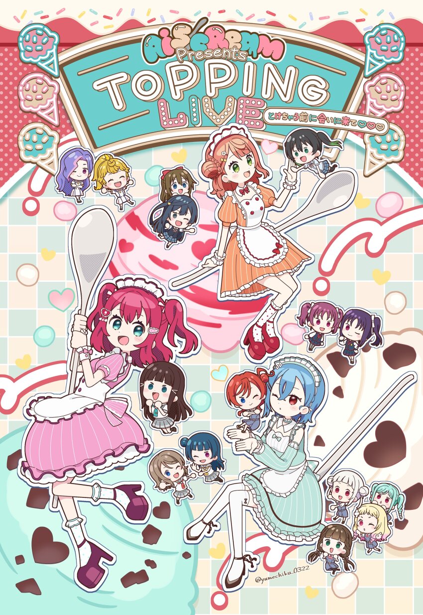 5yncri5e!_(love_live!), 6+girls, absurdres, ai_scream!_(love_live!), aiscream_(love_live!), aiscream_presents_topping_live, apron, arashi_chisato