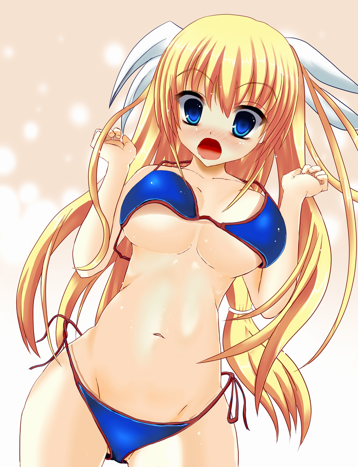 1girl, ajikan_(azican), bad_id, bad_pixiv_id, bikini, blonde_hair, blue_bikini, blue_eyes