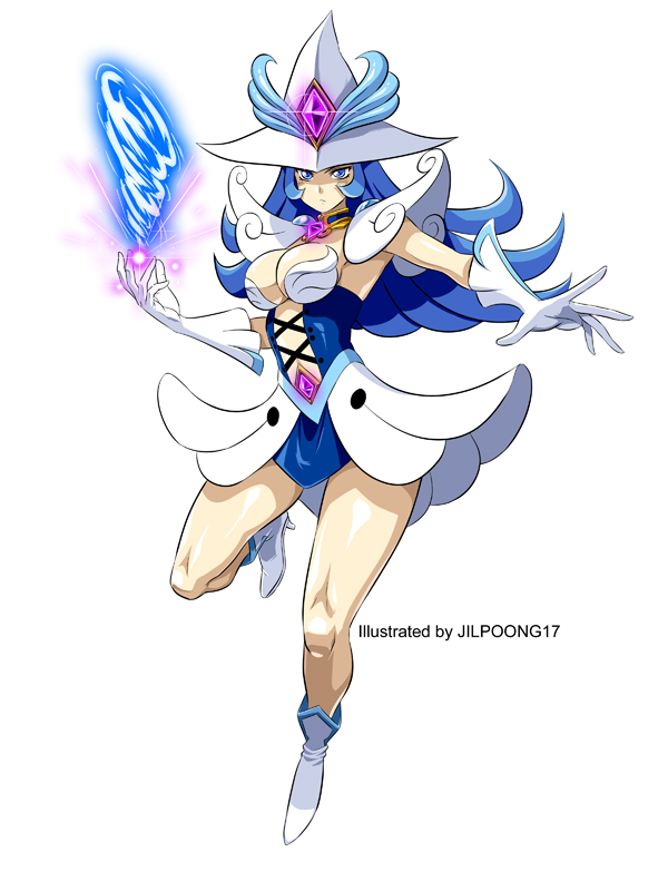 1girl, armpits, artist_name, blue_eyes, blue_hair, breasts, cleavage, closed_mouth