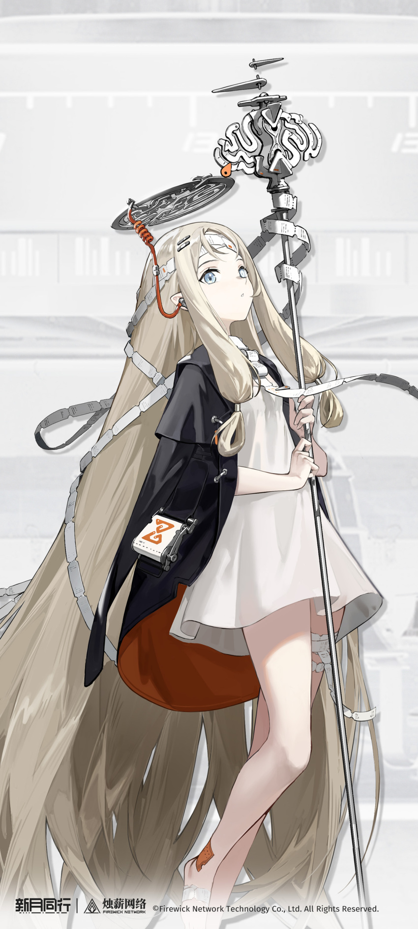 1girl, :o, absurdres, barefoot, black_coat, blonde_hair, blue_eyes, chinese_commentary