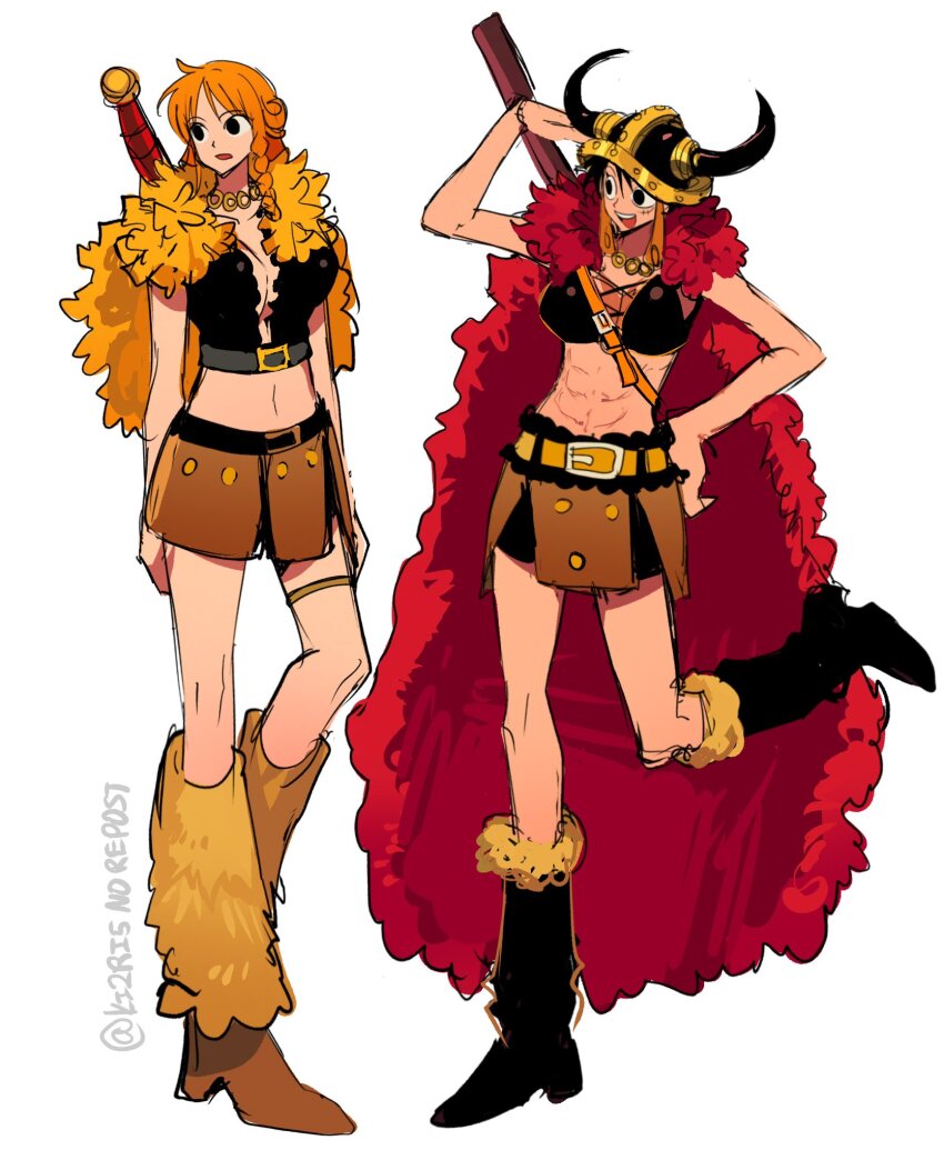 2026, 2girls, abs, belt, belt_buckle, bikini, bikini_top_only, black_bikini