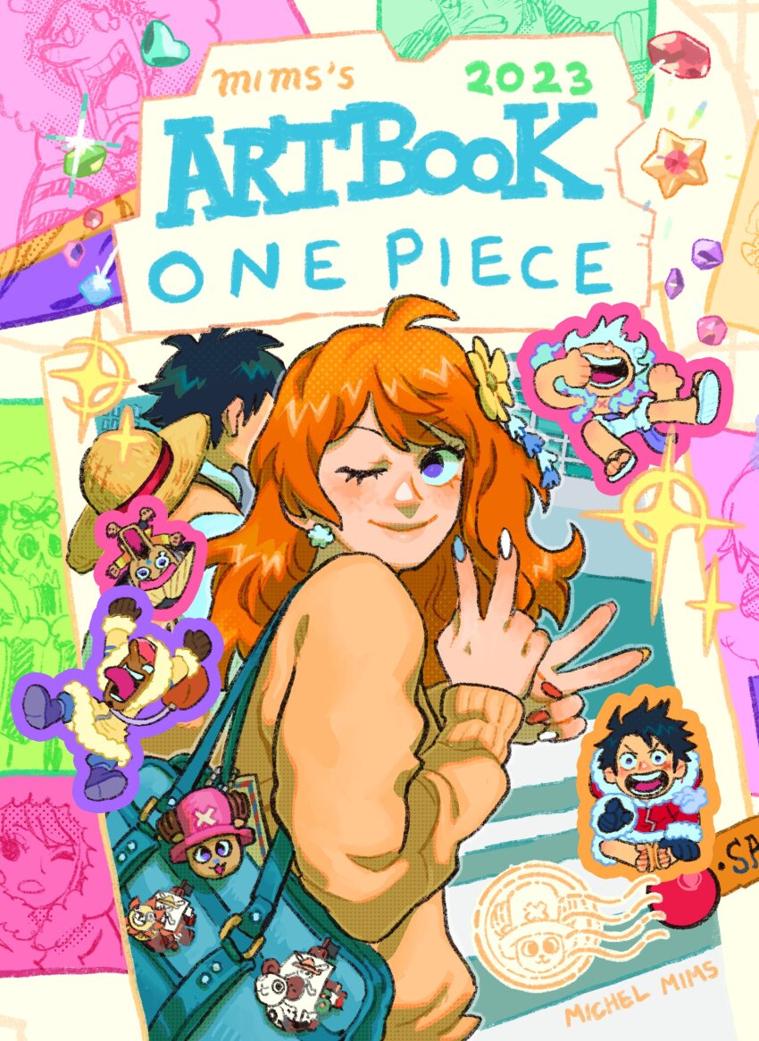 1girl, 2023, 3boys, absurdres, bag, black_hair, blush, character_charm