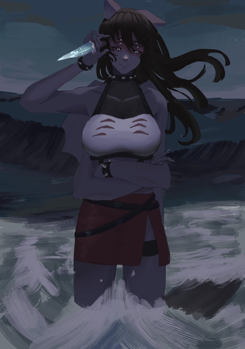 1girl, absurdres, animal_ears, arkanis, arthropod_girl, bat_ears, breasts, brown_hair