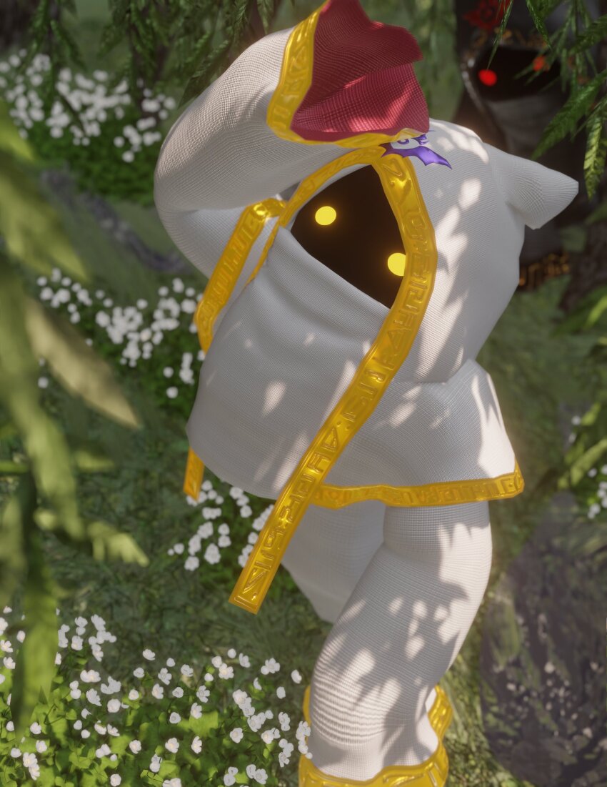 1boy, bush, cloak, corrupt_hyness, dual_persona, gold_trim, highres, hood