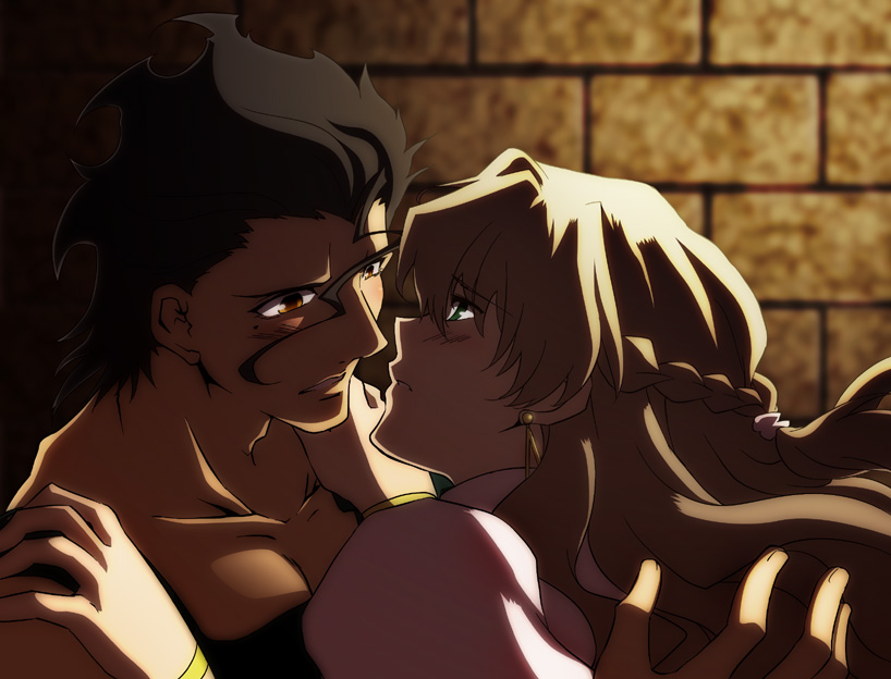 1boy, 1girl, ahoge, black_hair, braid, brown_hair, cheating_(relationship), couple