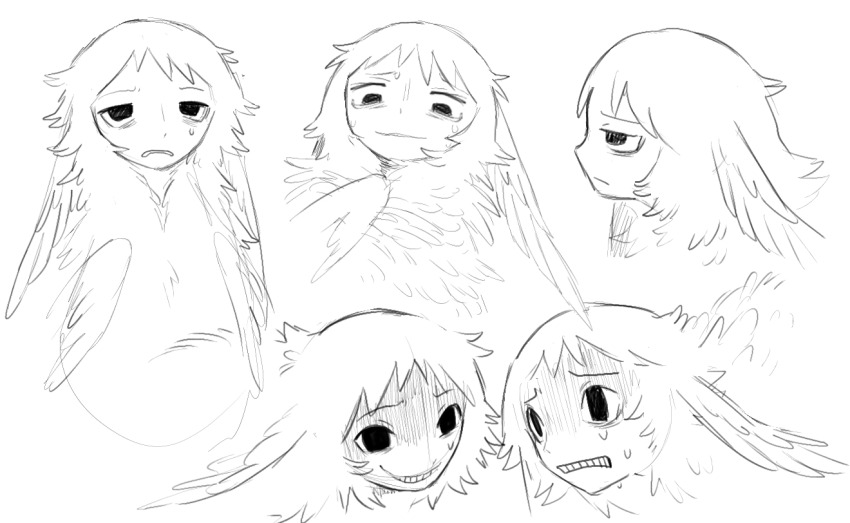 clenched_teeth, closed_mouth, greyscale, grin, human_head, jejejunum, monochrome, monster_boy