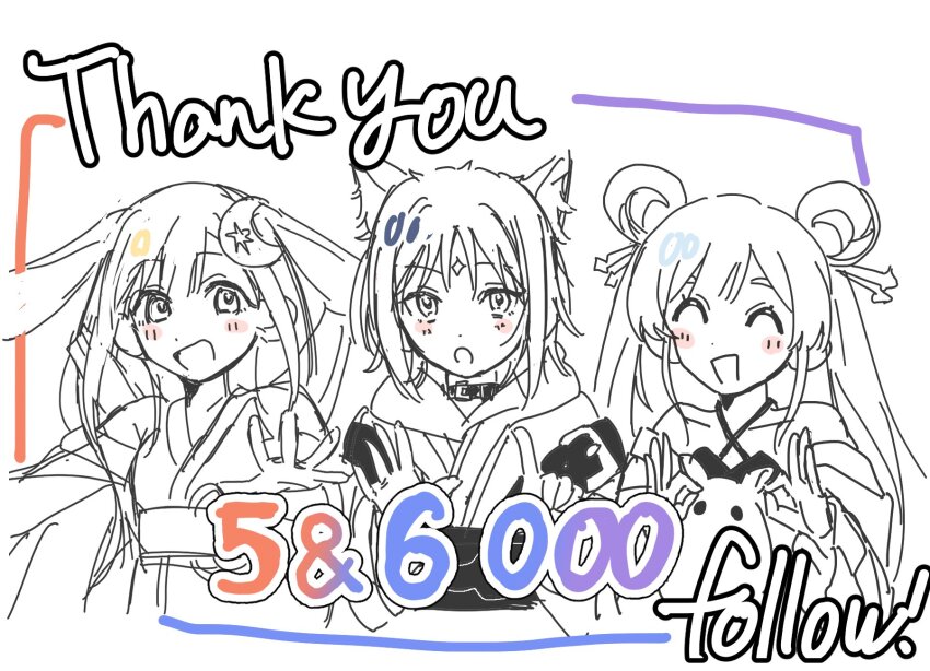 3girls, :d, :o, ^_^, animal_ears, blush, cho_kaguya-hime!, choker