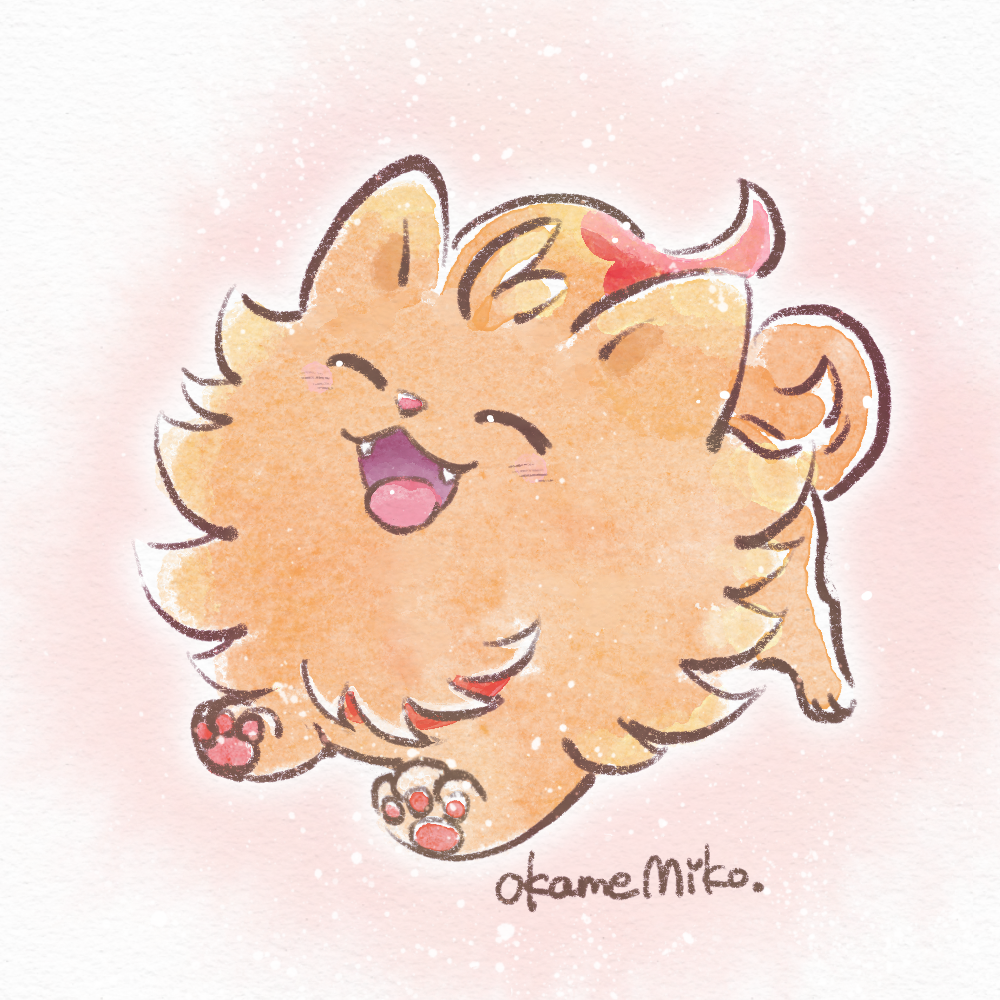 closed_eyes, commentary_request, fangs, happy, light_blush, nintendo, no_humans, okame_miko