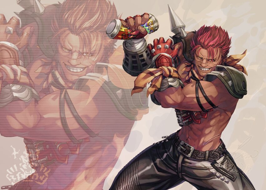 1boy, 2026, abs, armor, artist_name, belt, belt_buckle, black_belt