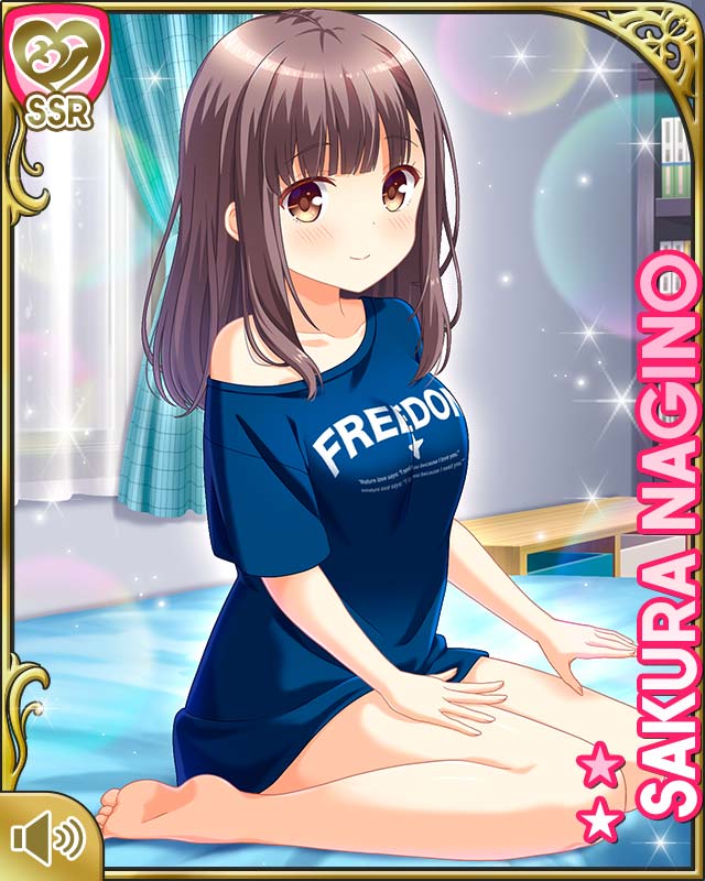 1girl, bare_leg, barefoot, bed, bedroom, blue_shirt, breasts, brown_eyes