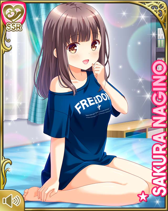 1girl, :d, bare_leg, barefoot, bed, bedroom, blue_shirt, breasts