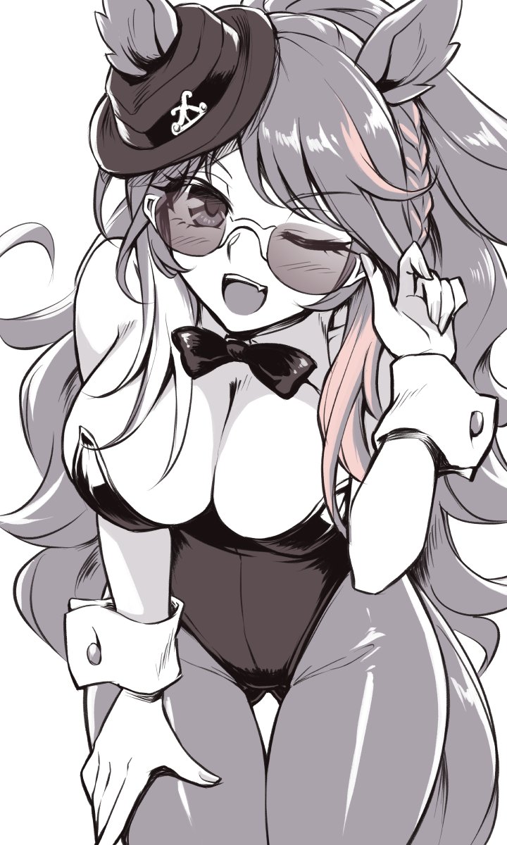 1girl, animal_ear_hairband, animal_ears, bow, bowtie, breasts, cleavage, detached_collar