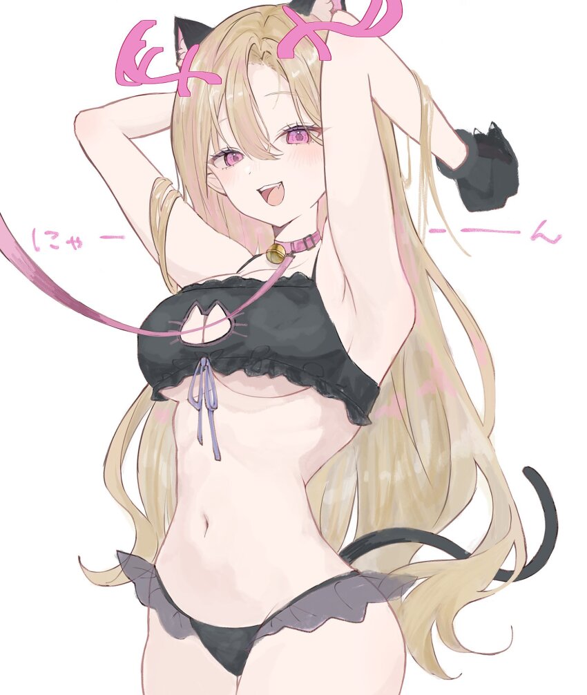 1girl, animal_ear_fluff, animal_ears, animal_hands, bell, blonde_hair, breasts, cat_cutout