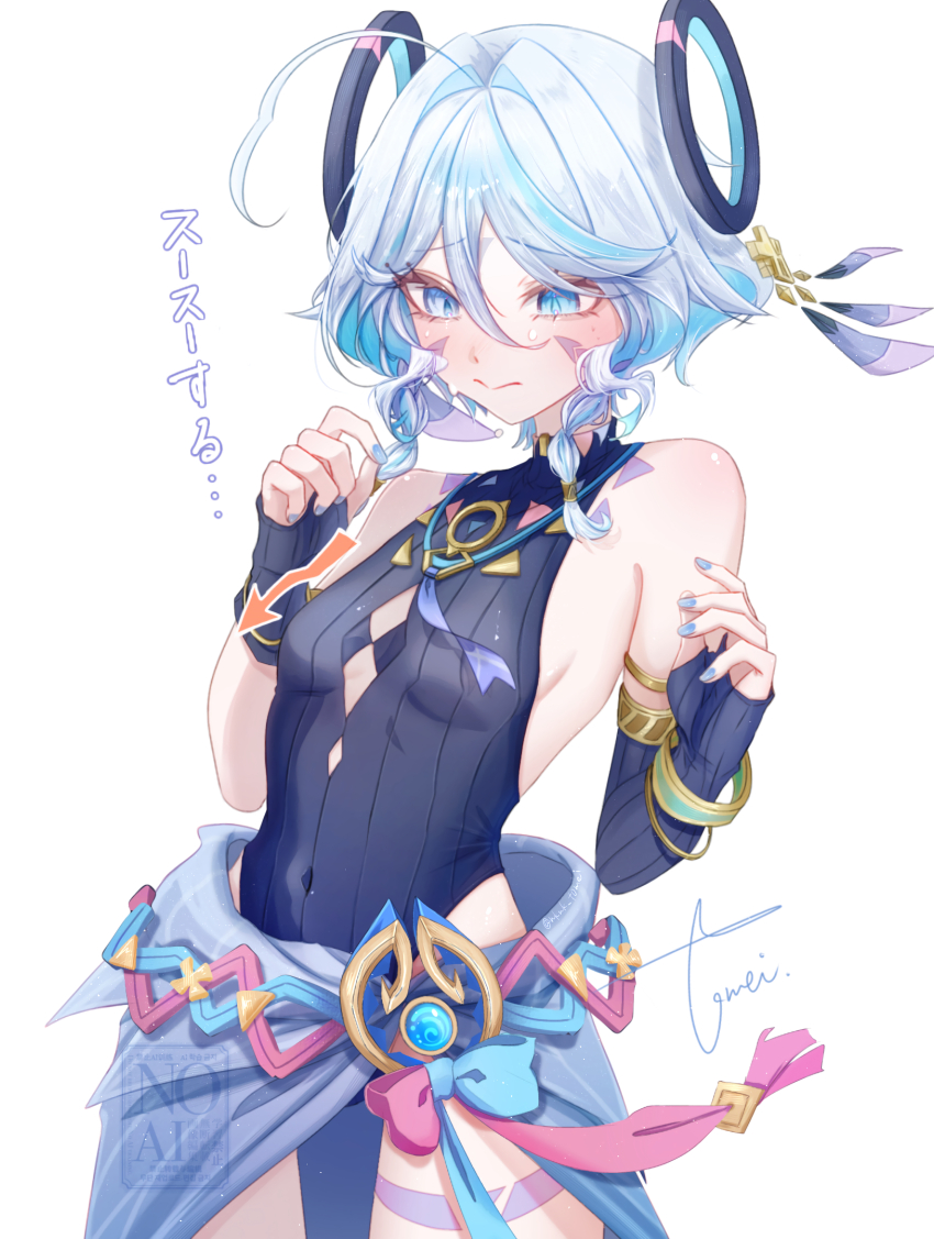 1girl, absurdres, ahoge, alternate_hair_length, alternate_hairstyle, asymmetrical_gloves, bare_shoulders, black_gloves