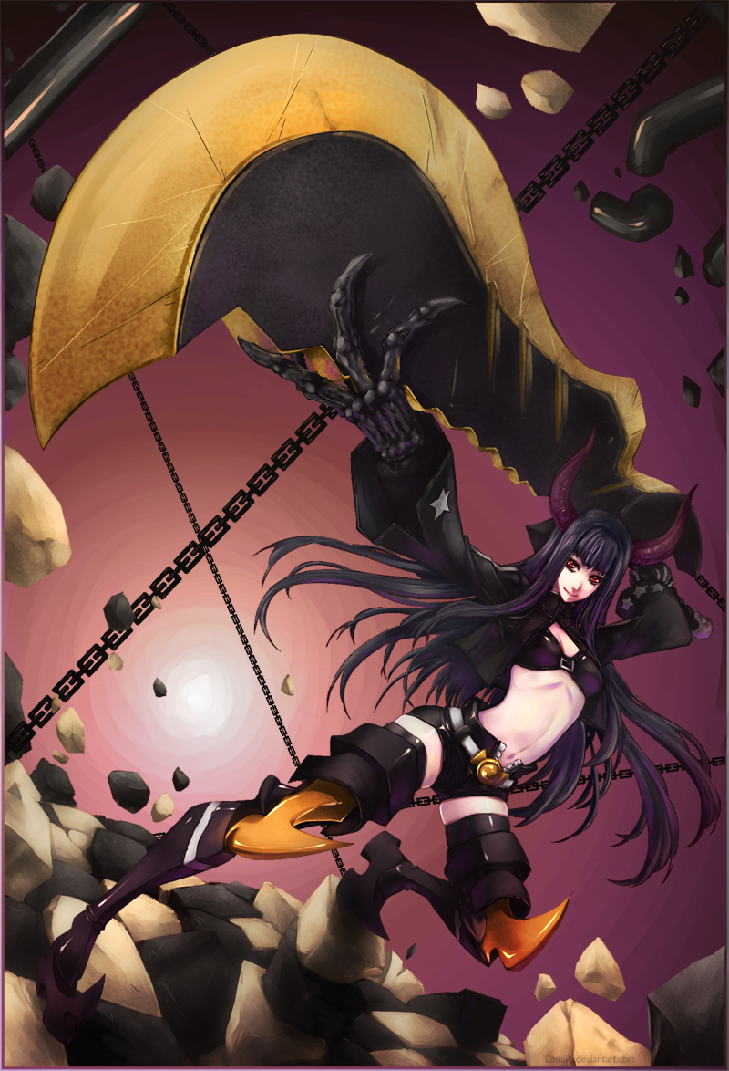 10s, 1girl, belt, black_gold_saw, black_hair, black_rock_shooter, chain, claws