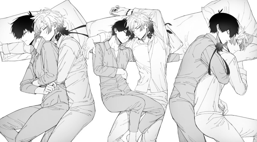 2boys, absurdres, antenna_hair, arm_tattoo, blue_lock, closed_eyes, closed_mouth, commentary