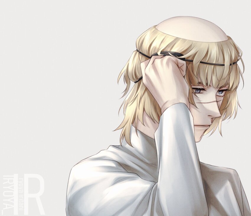 1boy, badeni, blind_eye, blonde_hair, blue_eyes, chi.:_chikyuu_no_undou_ni_tsuite, eyepatch, highres