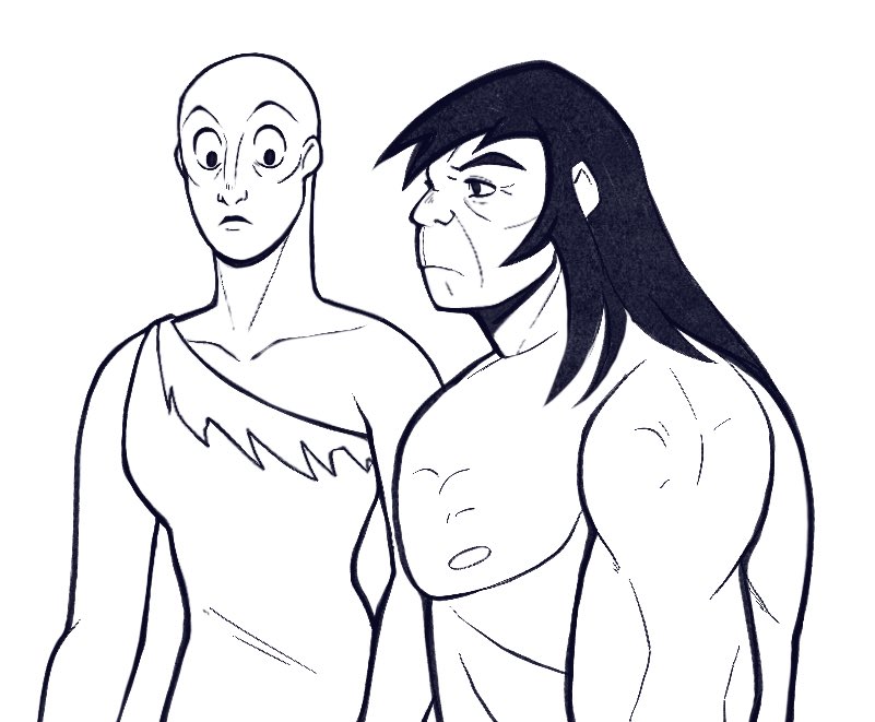1boy, bald, bald_female, bara, capsuka, caveman, commentary, english_commentary