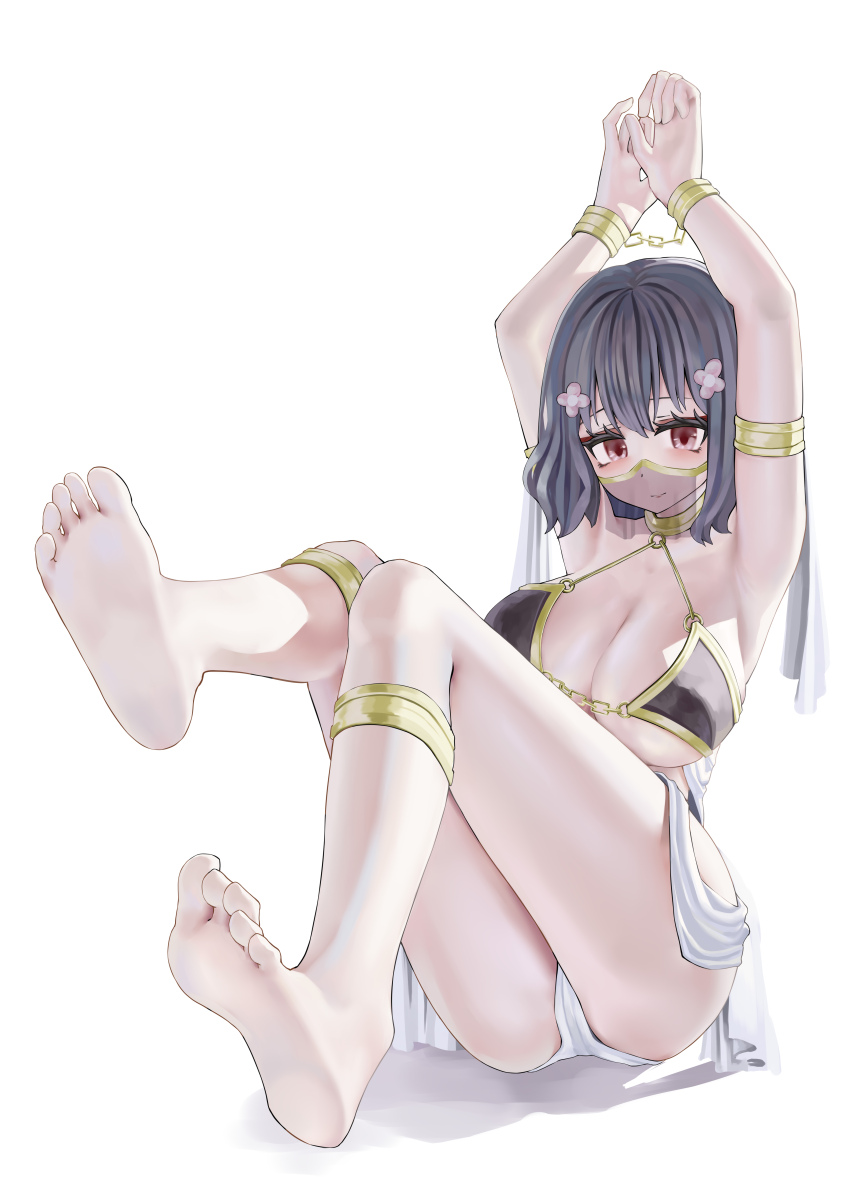 absurdres, barefoot, bound, breasts, call_up_girls, commentary_request, dancer, feet, foot_focus, foreshortening, highres, large_breasts, presenting_foot, restrained, school_uniform, soles, toes, user_mhem3525, ye_xi