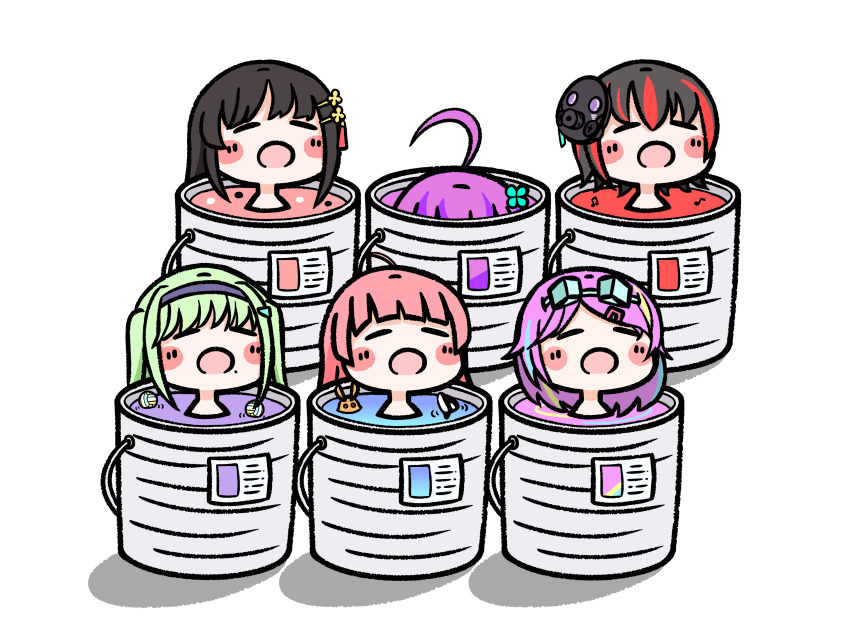 6+girls, :o, absurdres, ahoge, arcshizuku, bathing, black_hair, blunt_bangs