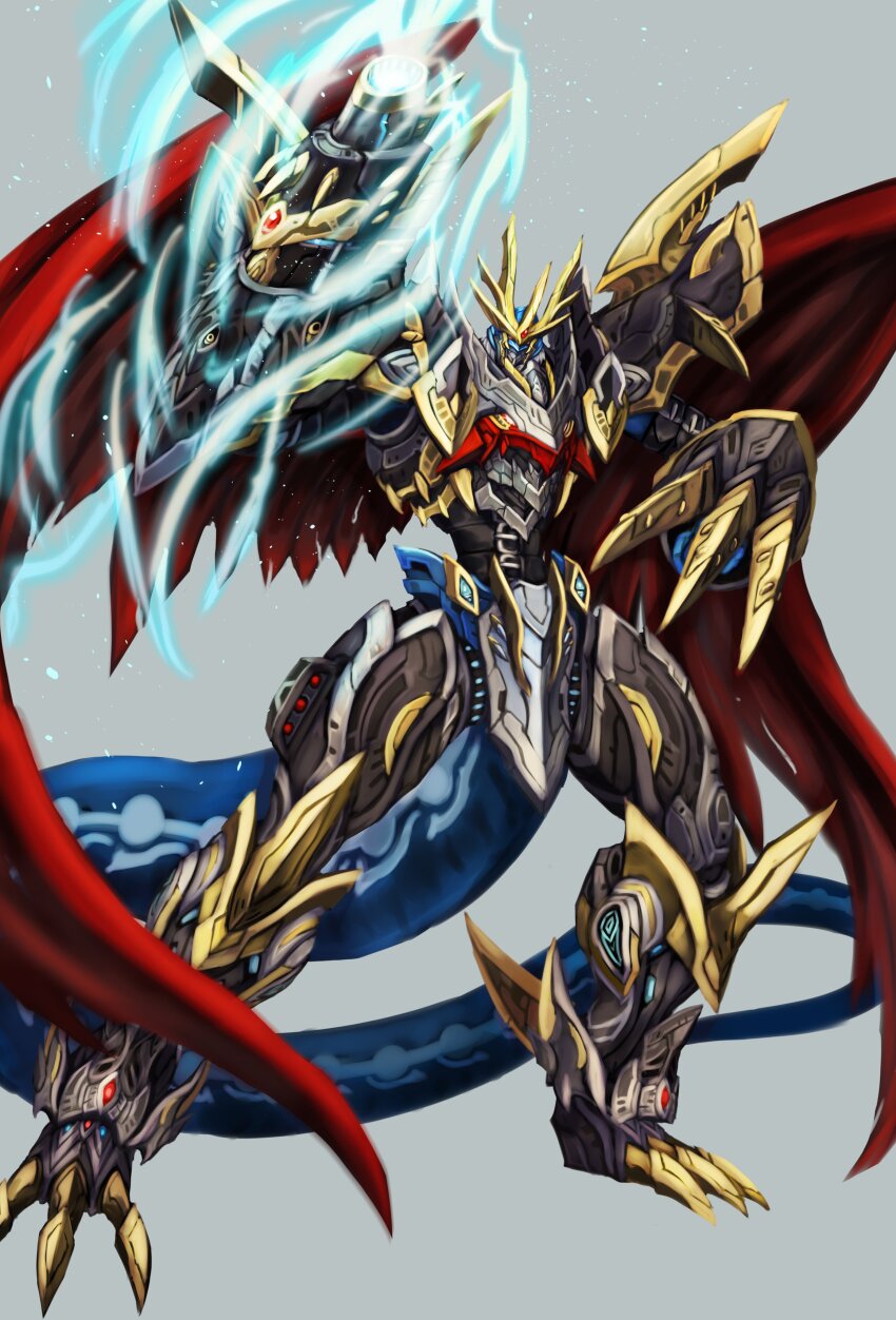 absurdres, arm_cannon, armor, black_armor, commentary_request, digimon, digimon_(creature), dragon