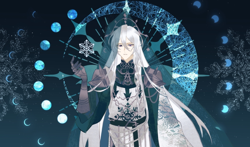 1boy, absurdres, aqua_veil, arm_at_side, armor, belt, black_belt, blue_background