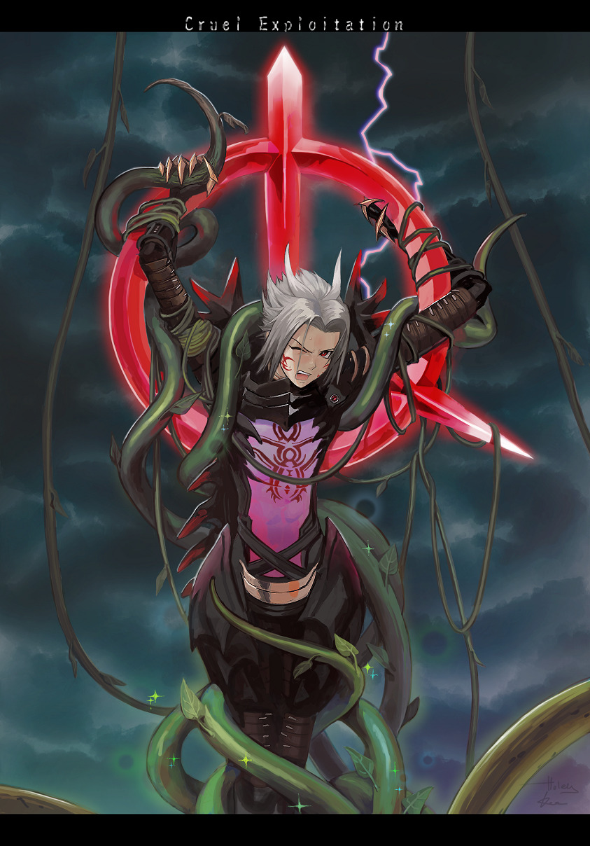 .hack//, .hack//g.u., .hack//games, 1boy, armor, artist_collaboration, black_armor, facial_tattoo