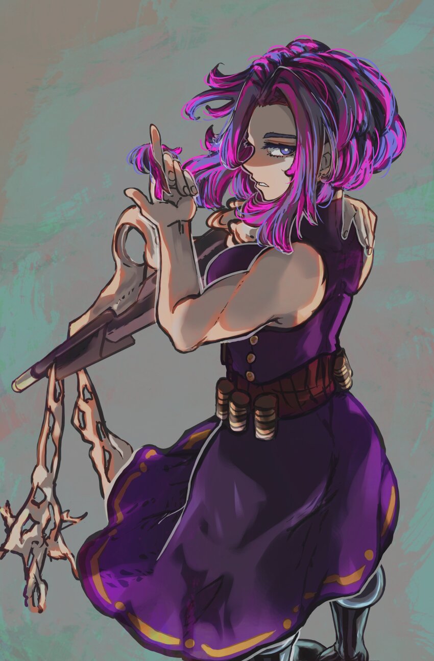 1girl, absurdres, arm_cannon, bare_shoulders, belt, black_boots, boku_no_hero_academia, boots