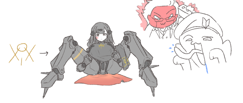 1girl, 2boys, angry, beret, brick, commander_(girls'_frontline), girls'_frontline, glasses