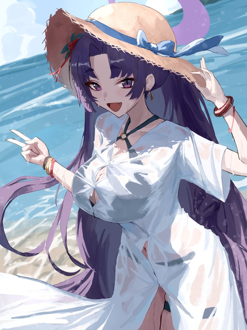 1girl, absurdres, bikini, black_bikini, blue_archive, breasts, cleavage, commentary_request