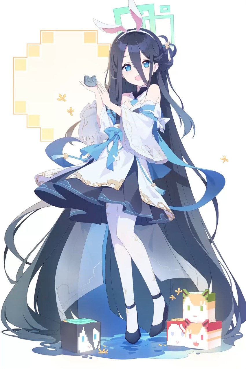 1girl, animal_ears, aris_(blue_archive), aris_(moon_rabbit)_(blue_archive), bad_source, bare_shoulders, black_hair, blue_archive