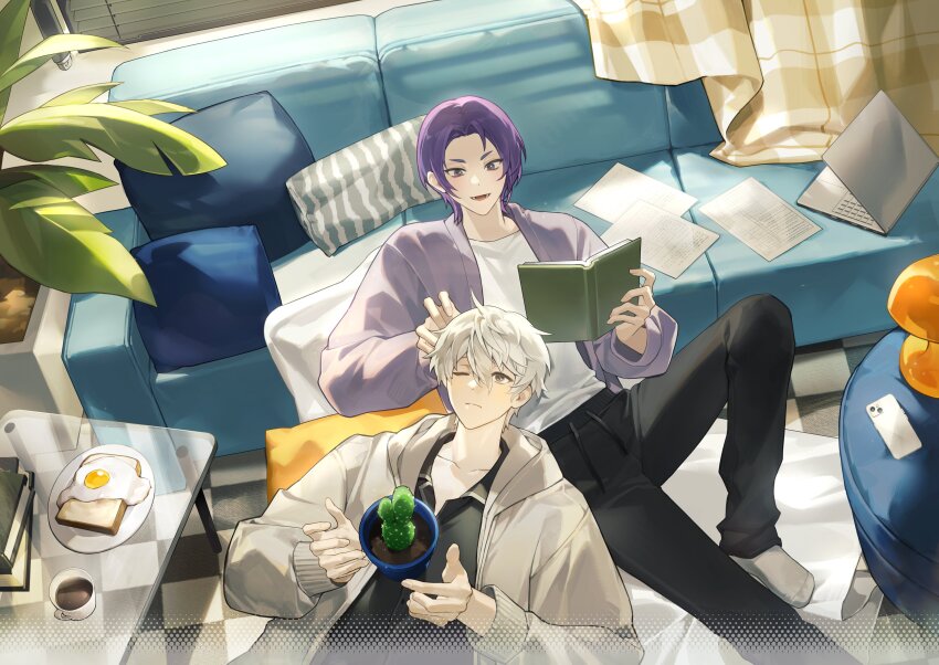 2boys, :d, absurdres, asymmetrical_bangs, ballro, black_pants, black_shirt, blue_lock