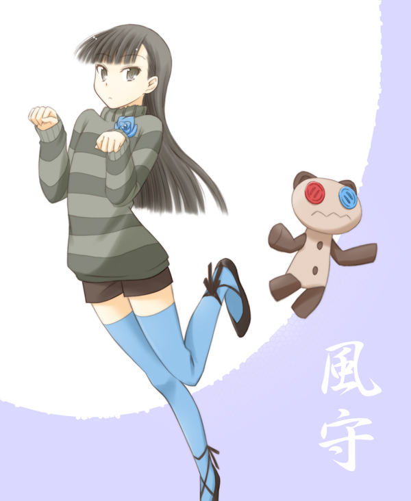 10s, 1girl, bad_id, bad_pixiv_id, black_hair, blue_thighhighs, female_focus, long_hair